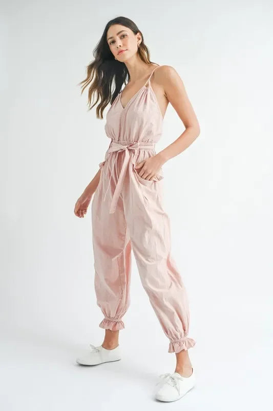Spaghetti Strap Waist Belted Jumpsuit - Eva's Edition