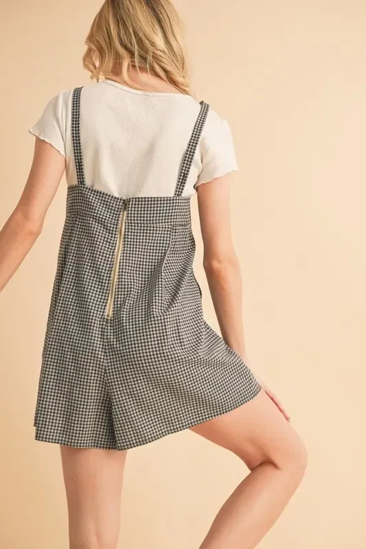 Plaid Square Neck Romper - Eva's Edition