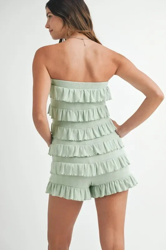 Pointelle Knit Fabric Ruffled Tube Romper - Eva's Edition