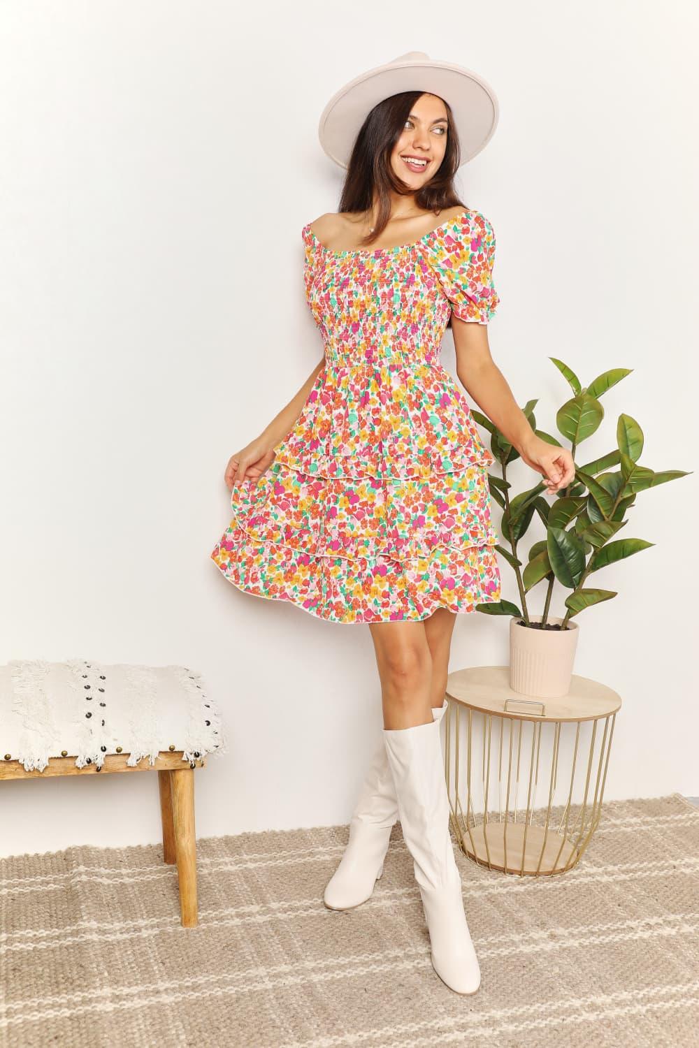 Devine Smocked Sweetheart Neck Flounce Sleeve Mini Dress - Eva's Edition