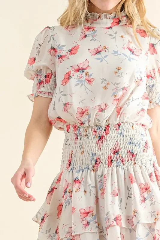 Floral Print Smocked Waist Mini Dress - Eva's Edition