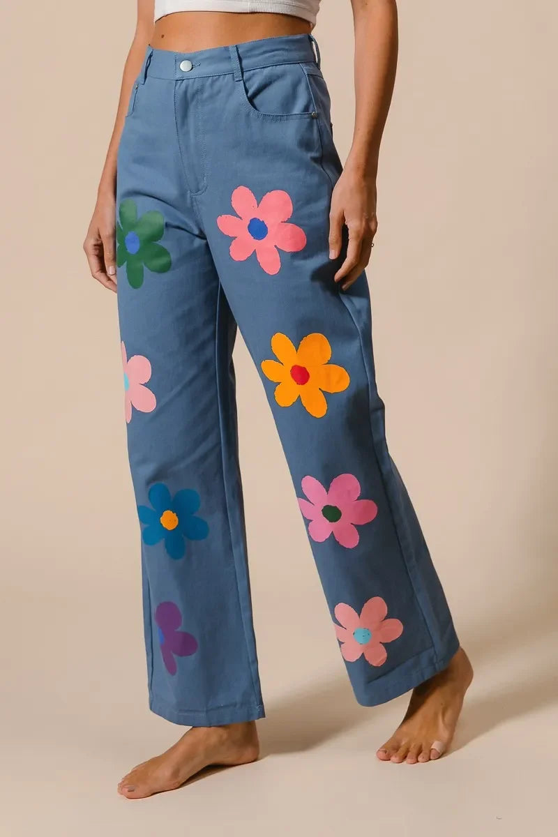 Flower Print Straight Legs Pants - Eva's Edition