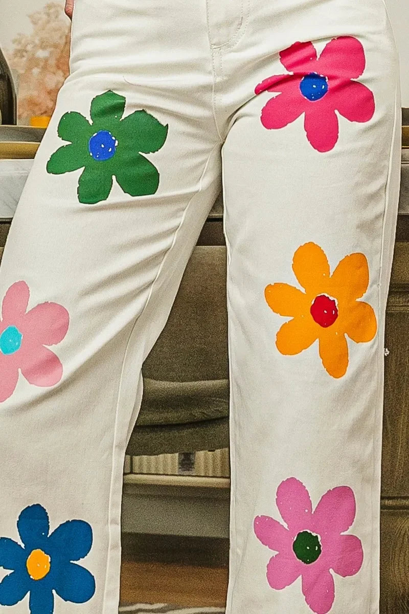 Flower Print Straight Legs Pants - Eva's Edition