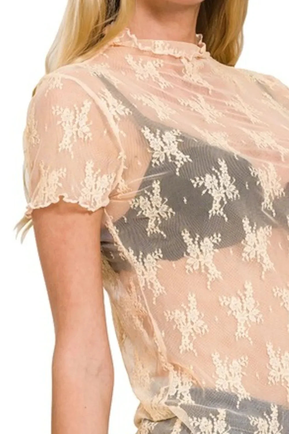 Lace See-through Layering Short Sleeve Top - Eva's Edition
