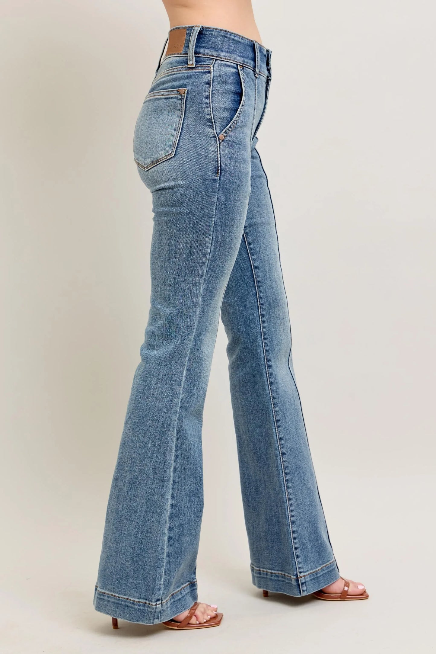 High-Waist Flare Jeans with Front Seam Detail - Eva's Edition