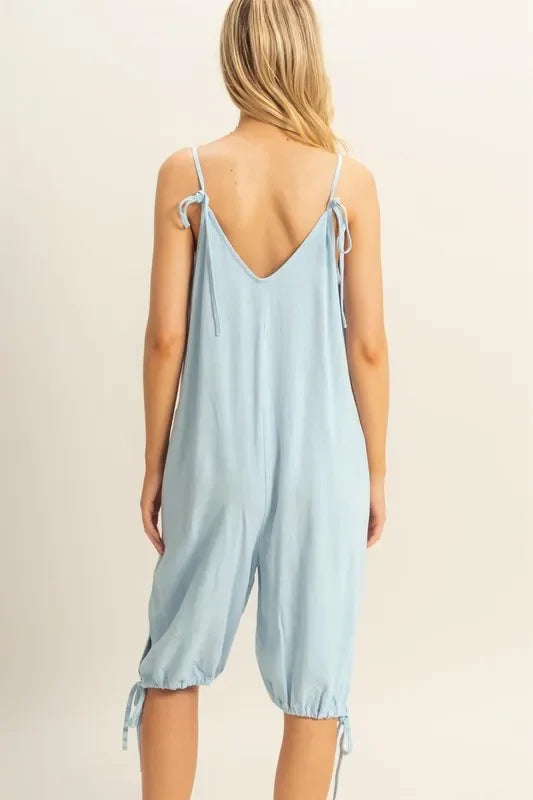 V-Neck Pocket Detail Side Tie Hem Romper - Eva's Edition