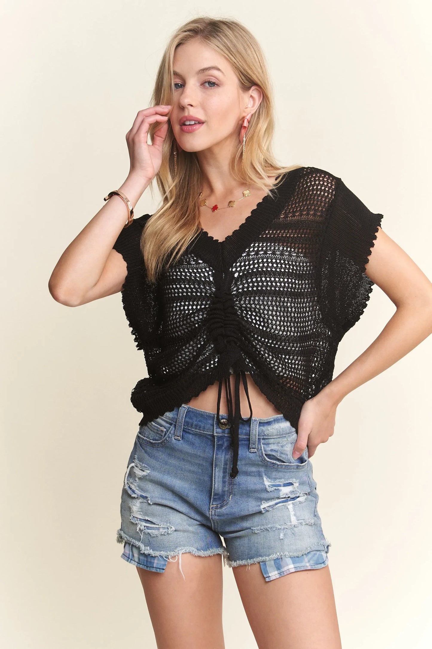 Drawstring Detail Crochet Top - Eva's Edition