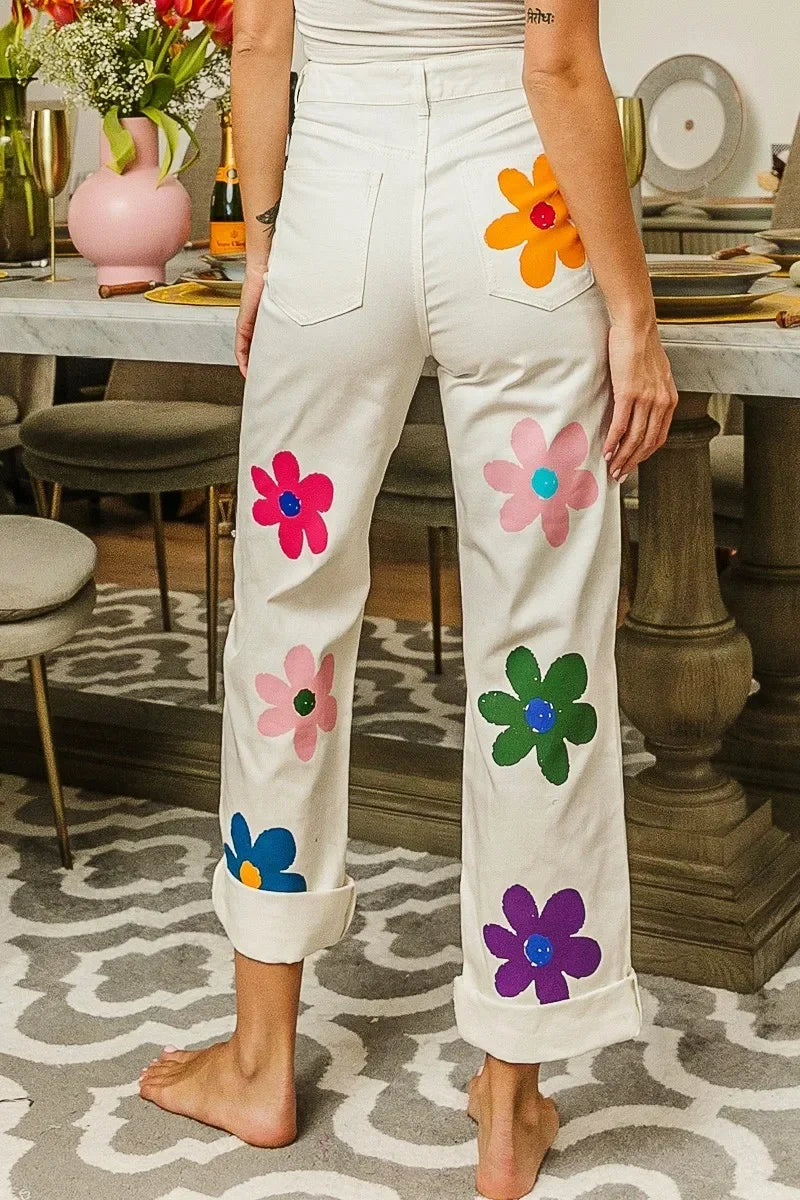 Flower Print Straight Legs Pants - Eva's Edition