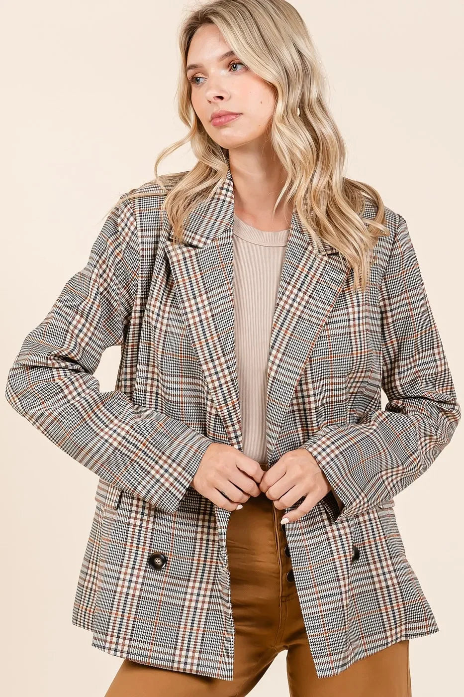 Plaid Double Breasted Relaxed Fit Blazer - Eva's Edition