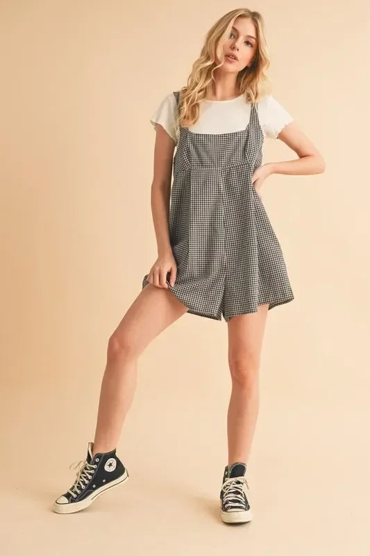 Plaid Square Neck Romper - Eva's Edition