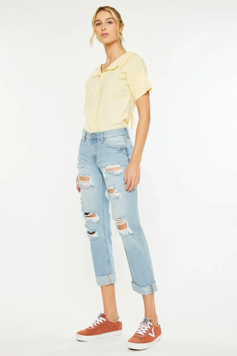 Mid Rise Distressed Boyfriend Jeans - Eva's Edition