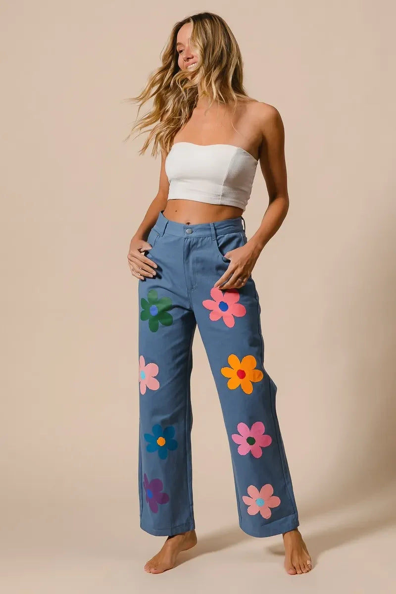 Flower Print Straight Legs Pants - Eva's Edition