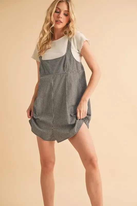 Plaid Square Neck Romper - Eva's Edition