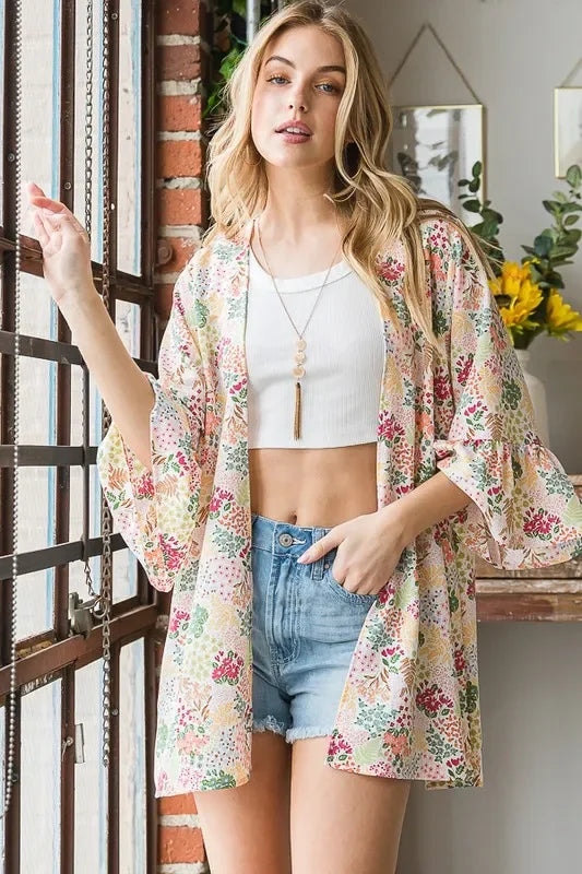 Multi Color Floral Open Cardigan Plus Size - Eva's Edition