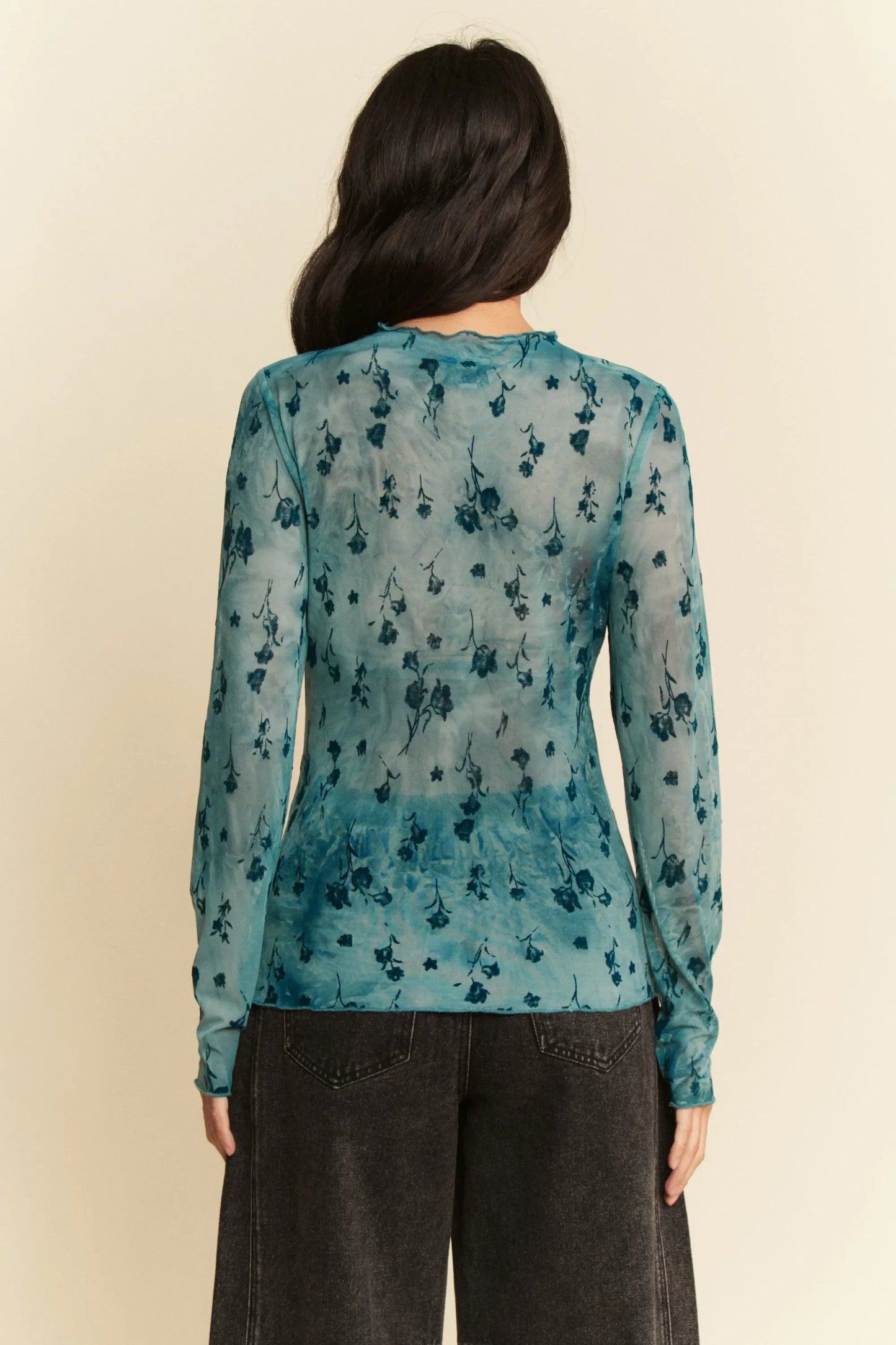 Floral Mesh Long Sleeve Sheer Layering Top - Eva's Edition