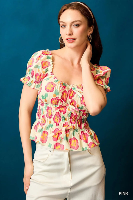 Floral Smocked Peplum Blouse - Eva's Edition