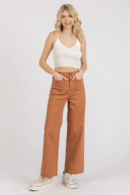 Twill Patch Pocket High Rise Wide Leg Pants - Eva's Edition