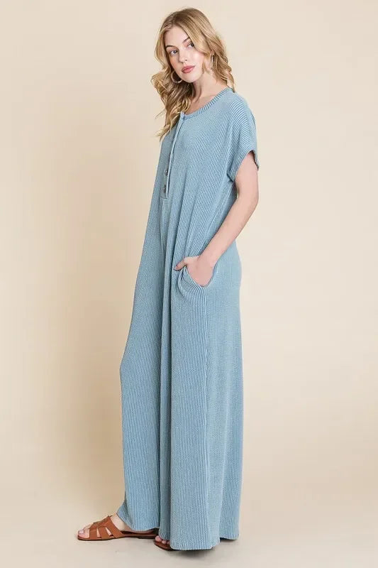 Rib Knit Jumpsuit with Button Detail - Eva's Edition