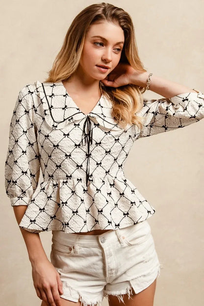 Ruffle Collar Details Peplum Top - Eva's Edition