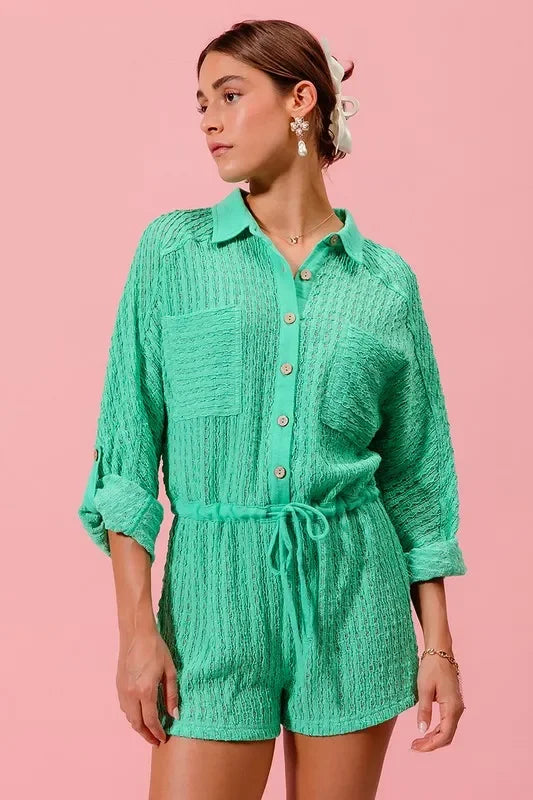 Textured Knit Button Front Romper - Eva's Edition