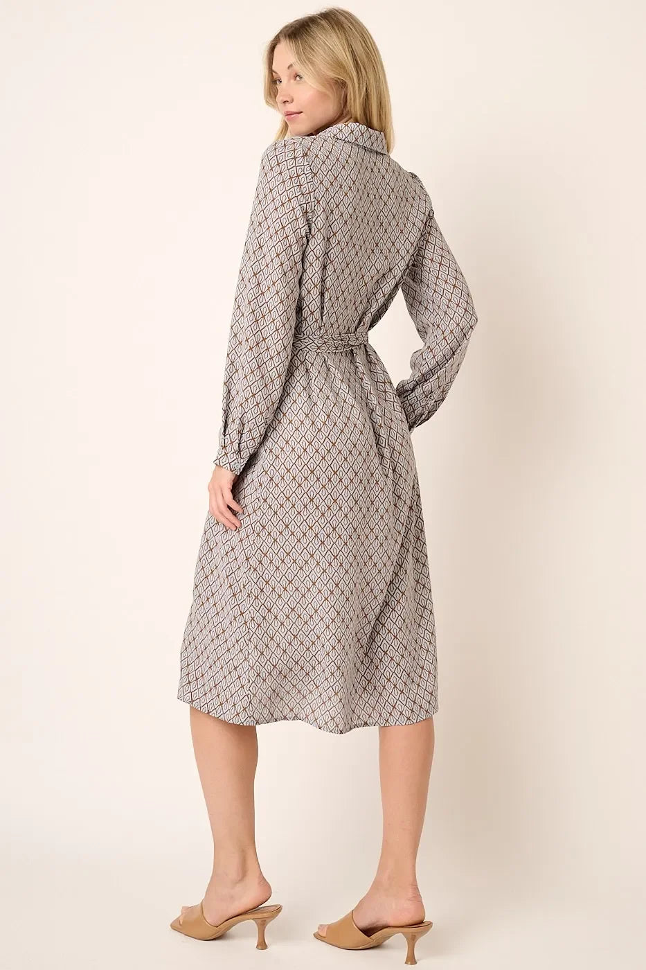 Abstract Print Waist Tie Midi Shirt Dress - Eva's Edition