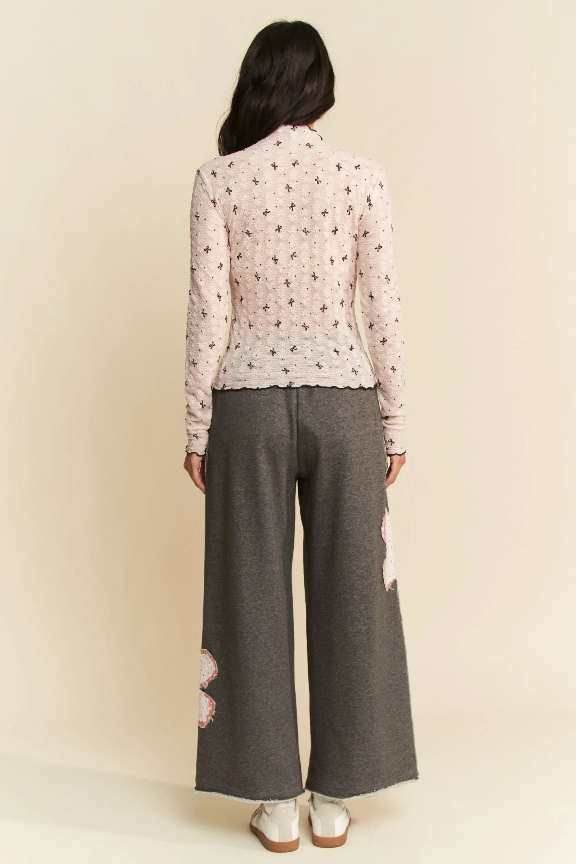 Ribbon Bow Lace Hem Long Sleeve Mesh Layering Top - Eva's Edition