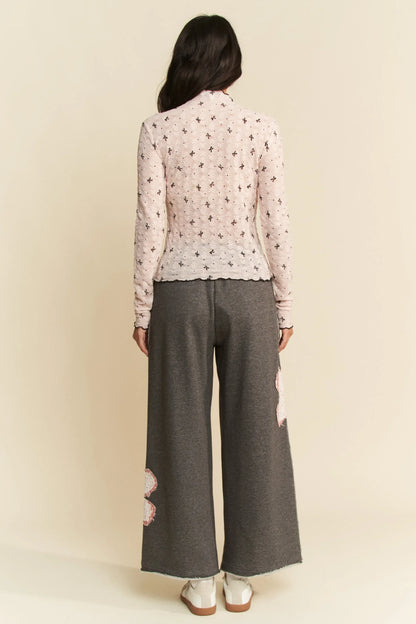 Ribbon Bow Lace Hem Long Sleeve Mesh Layering Top - Eva's Edition