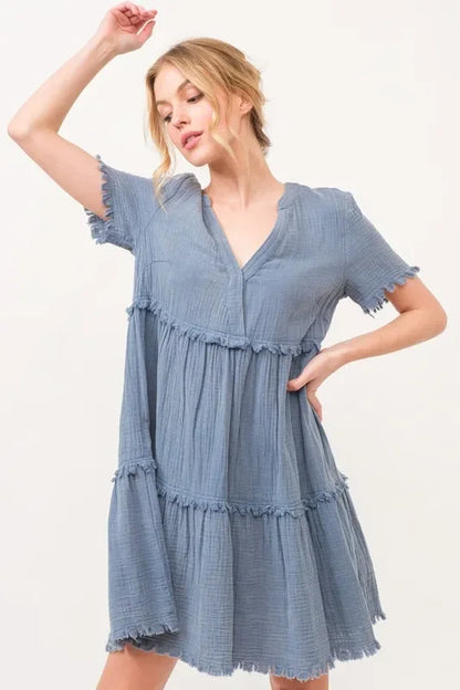 Frayed Detail Tiered Dress - Eva's Edition
