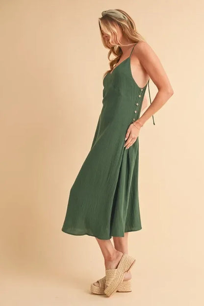 Side Button Midi Cami Dress - Eva's Edition