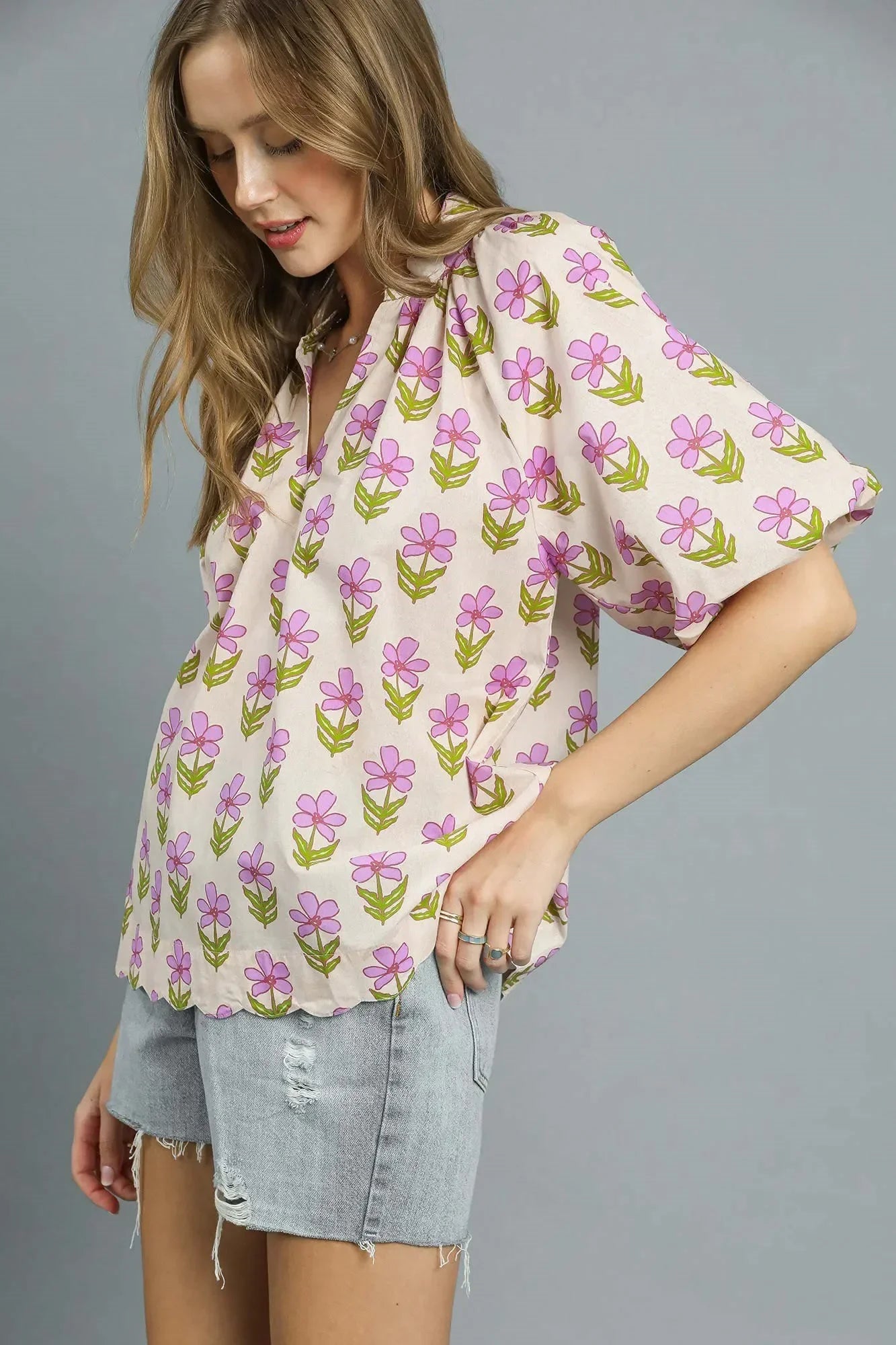 Floral Print Puff Sleeve Blouse - Eva's Edition