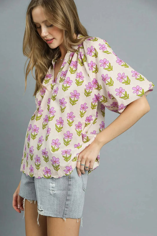 Floral Print Puff Sleeve Blouse - Eva's Edition