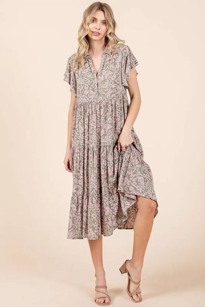 Abstract Print Ruffle Tier Midi Dress - Eva's Edition