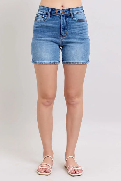2 Button Denim Shorts with Pockets Plus Size - Eva's Edition