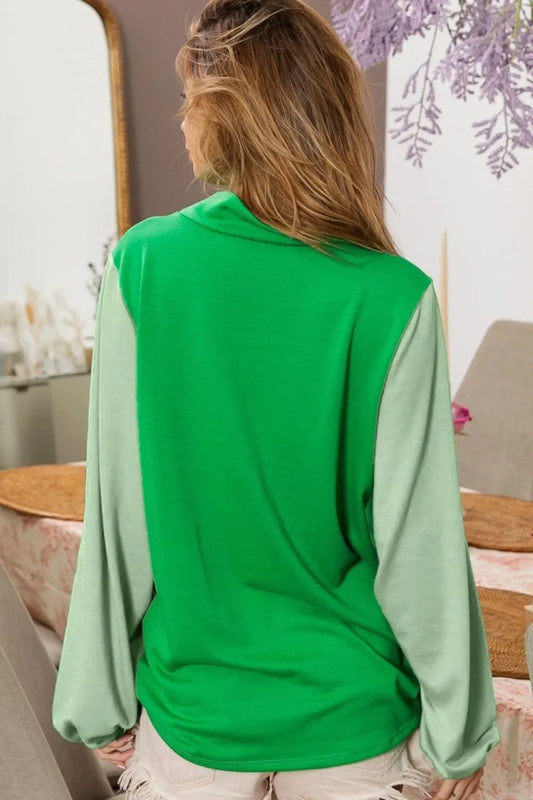 Color Block Clover Cut Out Puff Sleeves Top - Eva's Edition