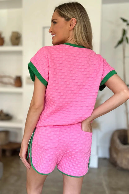 Textured Contrast T-Shirt and Shorts Set - Eva's Edition