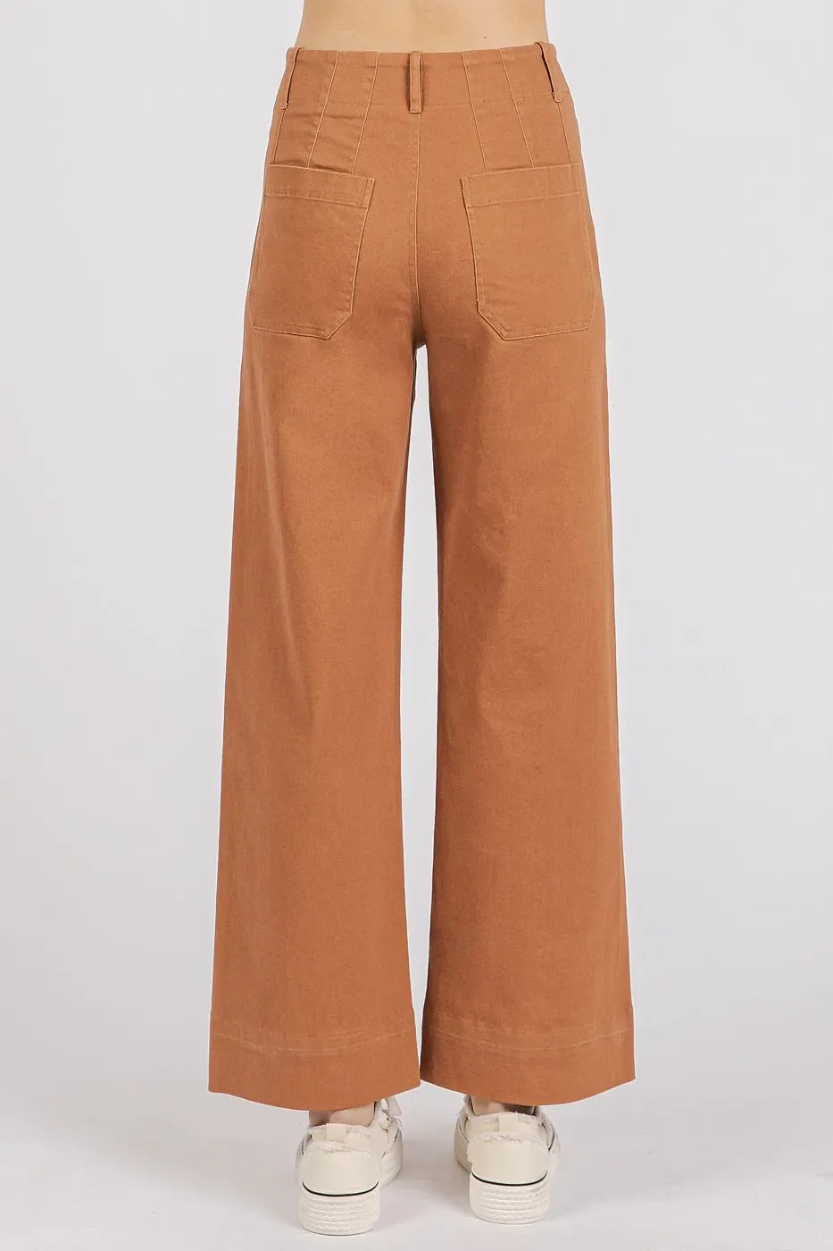 Twill Patch Pocket High Rise Wide Leg Pants - Eva's Edition