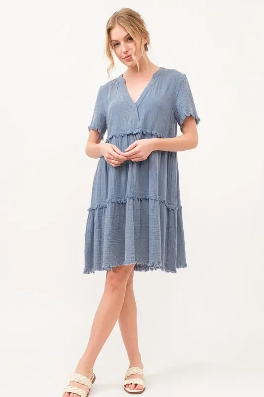 Frayed Detail Tiered Dress - Eva's Edition