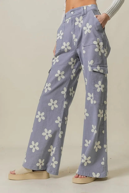 Flower Printed Side Pocket Wide Pants - Eva's Edition