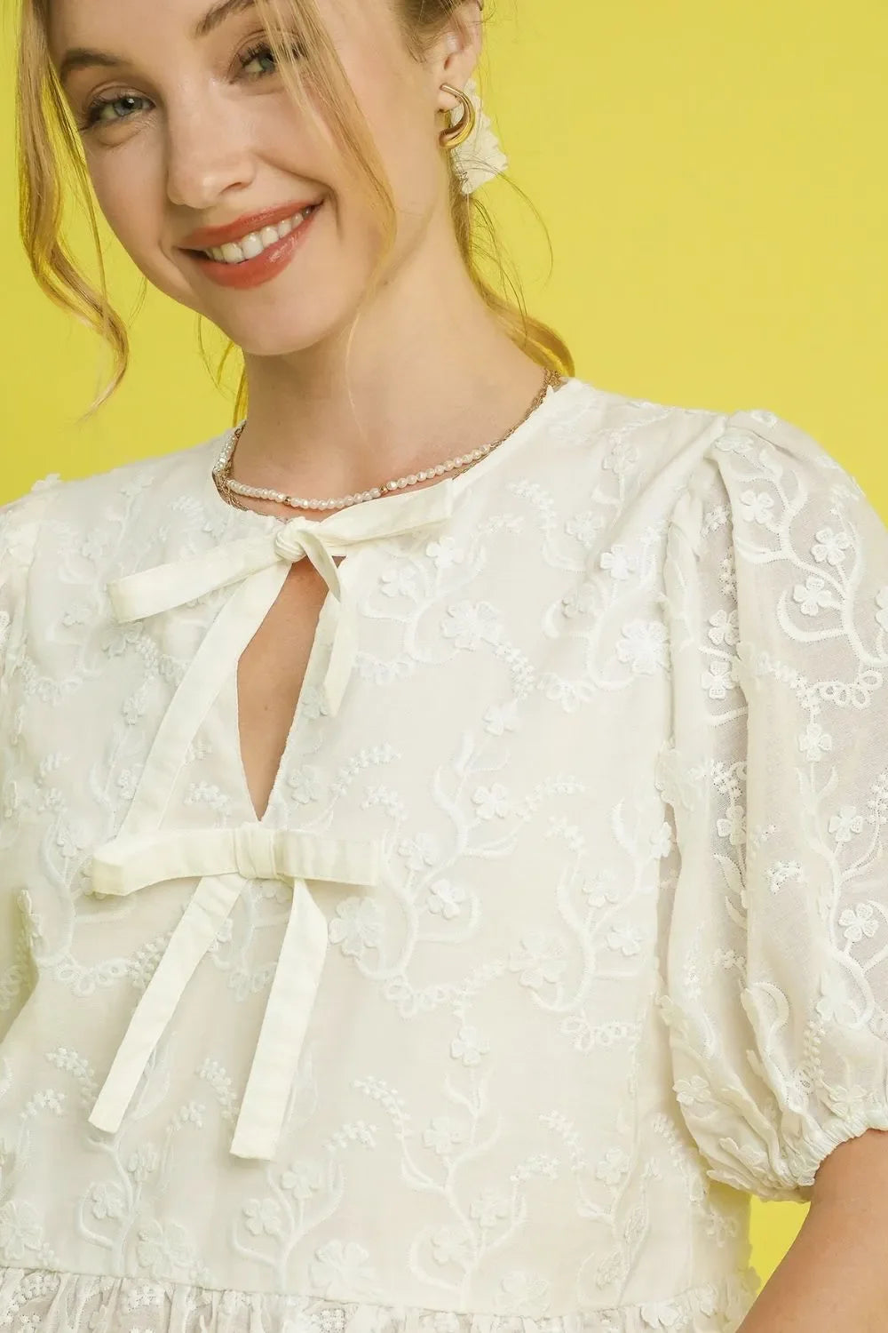 Embroidered Tie Front Peplum Blouse - Eva's Edition