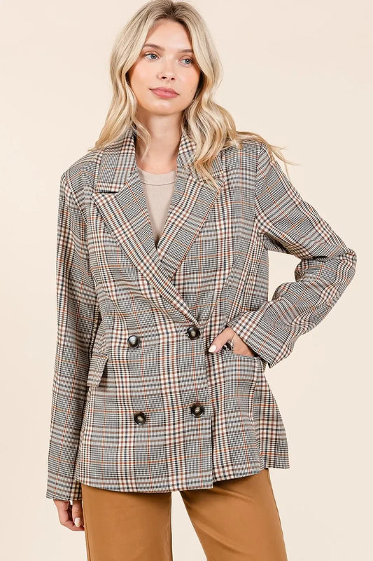 Plaid Double Breasted Relaxed Fit Blazer - Eva's Edition