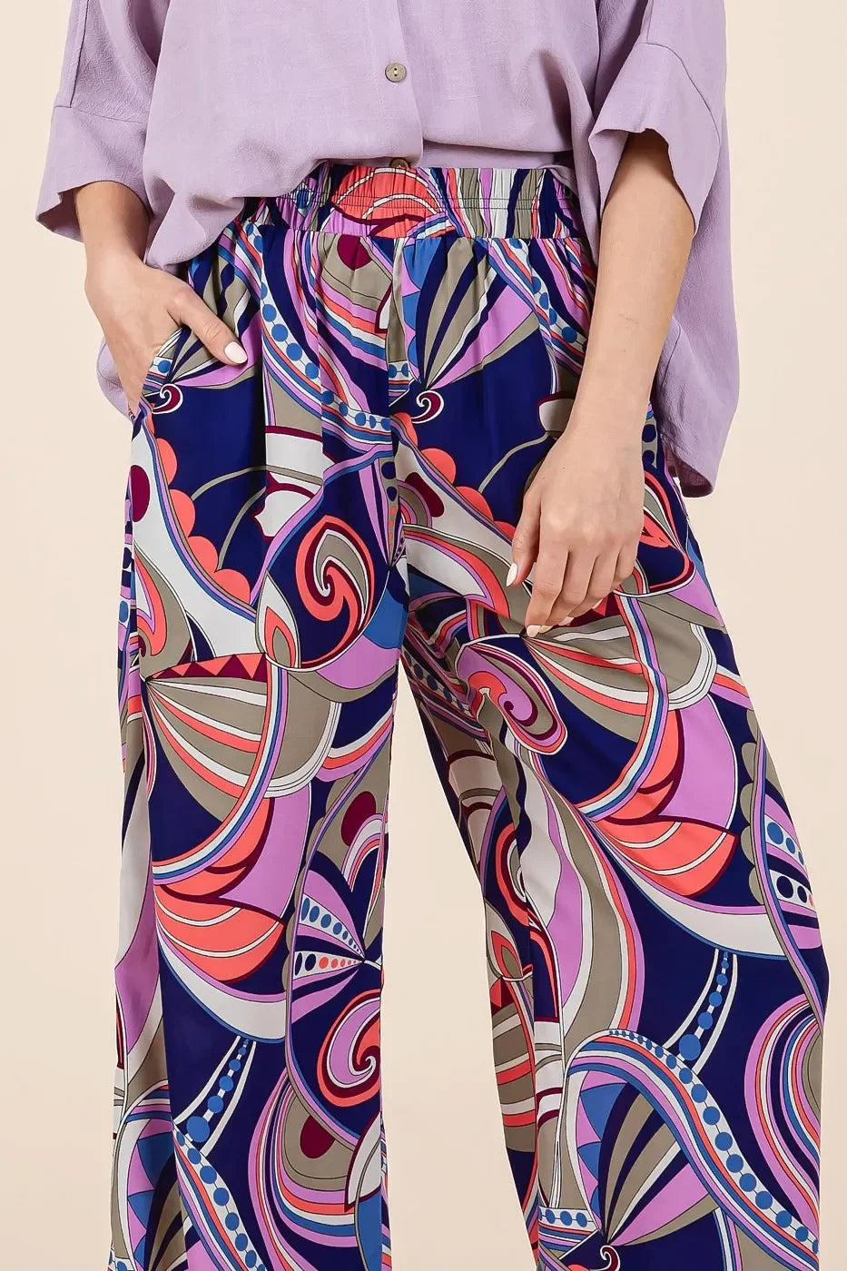 Abstract Print Elastic Waist Wide Leg Pants - Eva's Edition