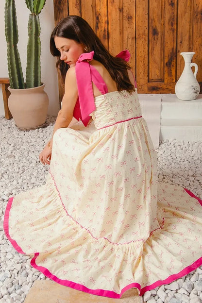 Ribbon Flowy Maxi Dress with Contrast Trim - Eva's Edition