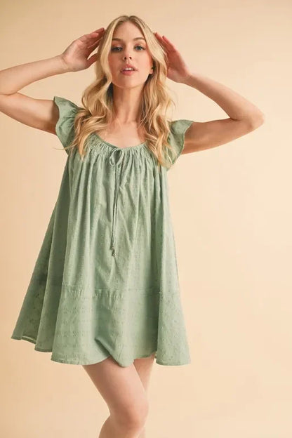 Ruffled Cap Sleeve Cotton Tunic Mini Dress - Eva's Edition