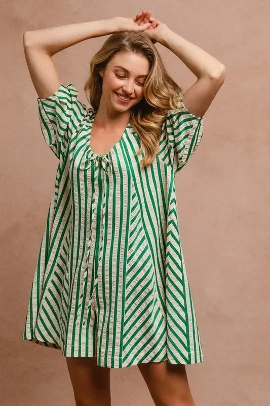 Puffy Sleeves Romper with Back Button Closure - Eva's Edition