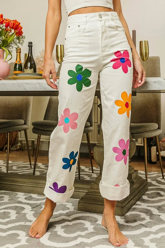 Flower Print Straight Legs Pants - Eva's Edition