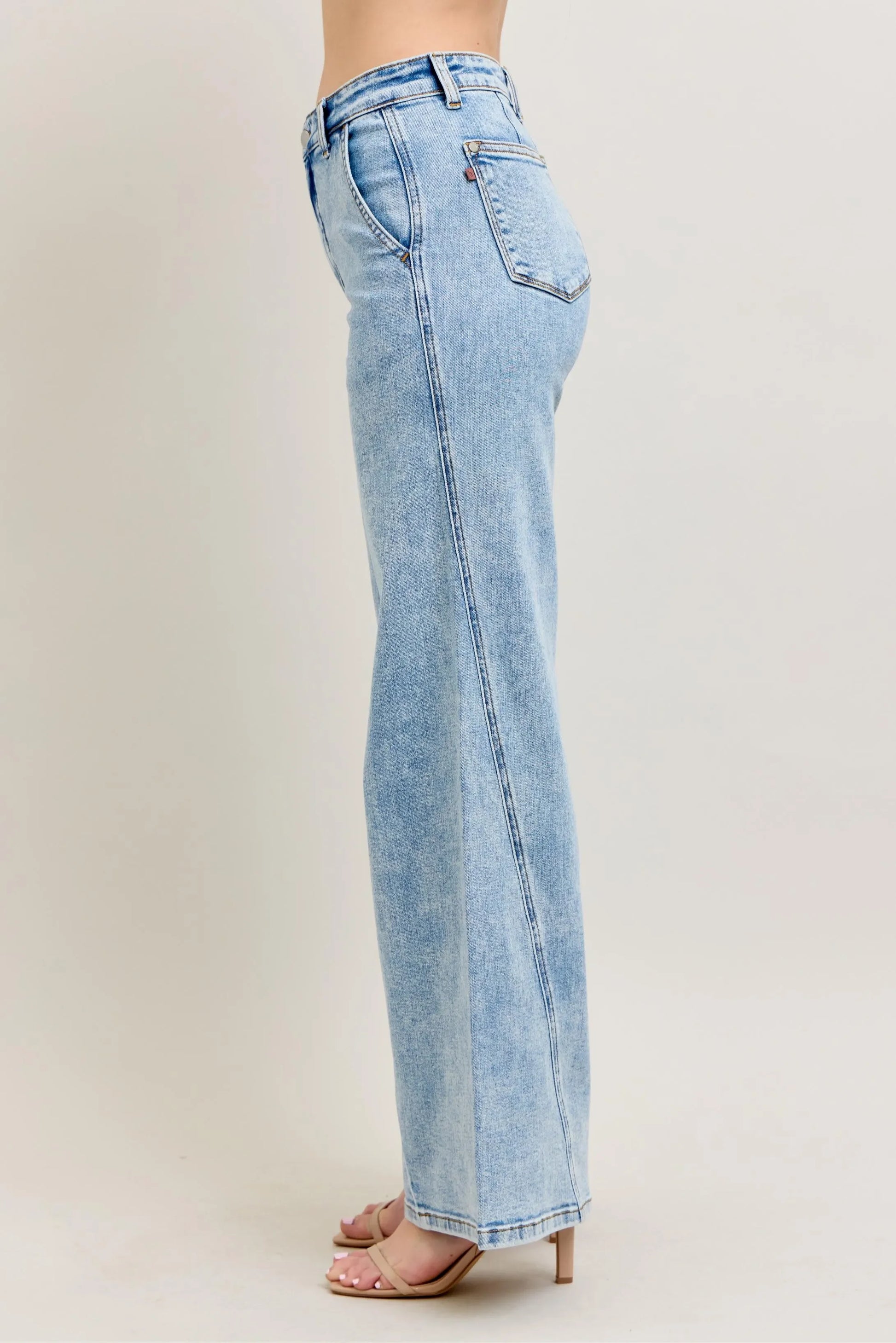 High Waist Wide Leg Jeans with Skewed Inseam - Eva's Edition
