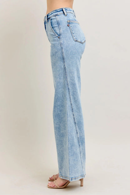 High Waist Wide Leg Jeans with Skewed Inseam - Eva's Edition