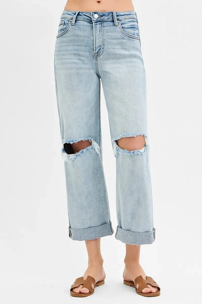 Mid Rise Fit Boyfriend Jeans with Cuff Plus Size - Eva's Edition