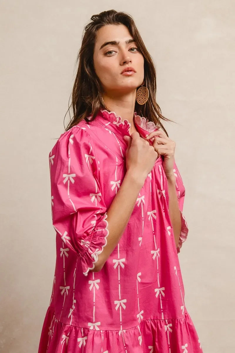 Ribbon Patterns Short Sleeve Dress - Eva's Edition