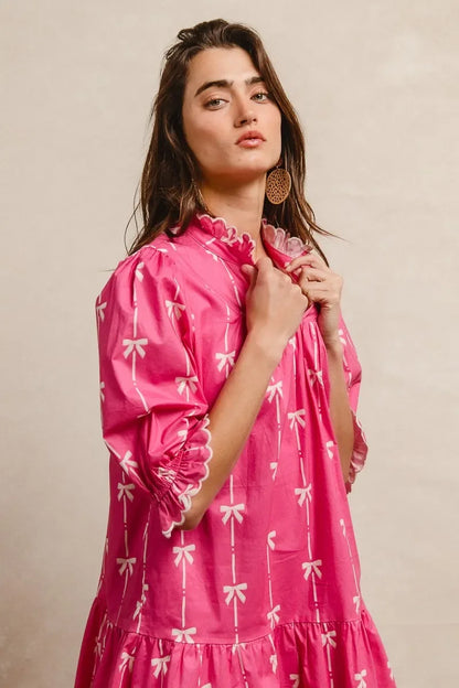 Ribbon Patterns Short Sleeve Dress - Eva's Edition